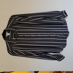 Black and white strip button up